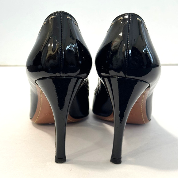 Alaia Black Patent Leather Pumps High Heels White Stitching Red Trim Size 36.5 - Picture 8 of 16